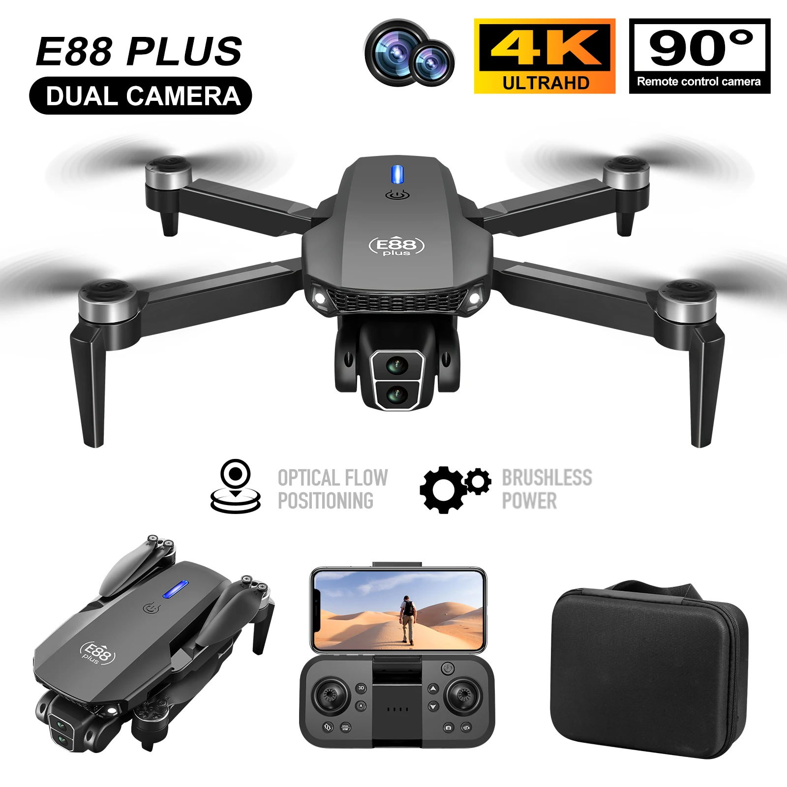 Drone Battery Box - New E88 Plus Quadcopter Drone: 90°